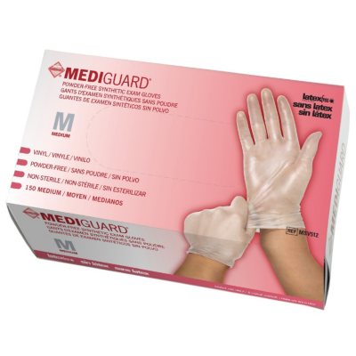 MediGuard Vinyl Synthetic Exam Gloves, Medium, 10 boxes - 150 ct. each