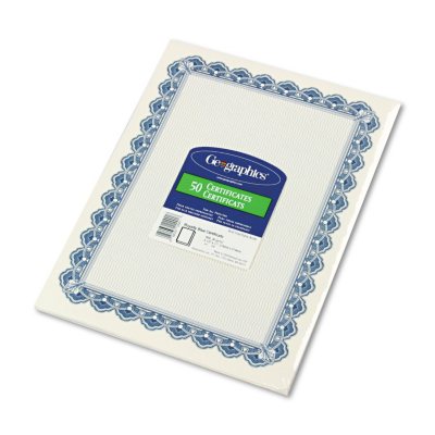 Geographics - Parchment Paper Certificates, 8-1/2 x 11, Blue Royalty Border -  50/Pack
