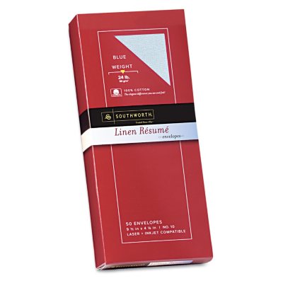 Southworth 100% Cotton Linen #10 Résumé Envelopes - Blue - 50 Pack