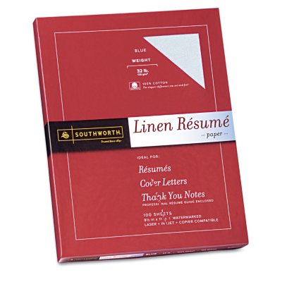 Southworth - 100% Cotton Linen Résumé Paper, 32lb, Blue - 100 Sheets
