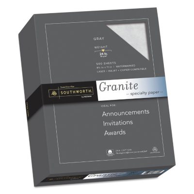 Southworth - Granite Specialty Paper, Gray, 24 lbs., 8-1/2 x 11, 25% Cotton -  500/Box