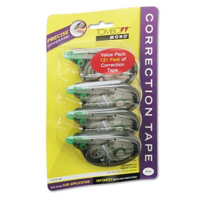 Tombow - MONO Correction Tape, Non-Refillable, 1/6" x 394", White Tape - 4/Pack