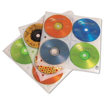 Punched to fit 8 1/2" x 11" three-ring binders. Each sleeve holds up to eight CDs four on each side. Clear, non-reactive polypropylene.