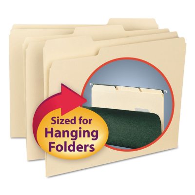 Smead 1/3 Cut Assorted Positions Interior File Folders for Hanging Files, Letter, Manila, 100ct.
