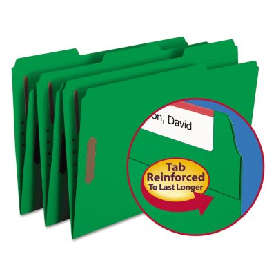 Smead - Folders, Two Fasteners, 1/3 Cut Assorted Top Tab, Blue, 50 Pack - Various Colors and Sizes