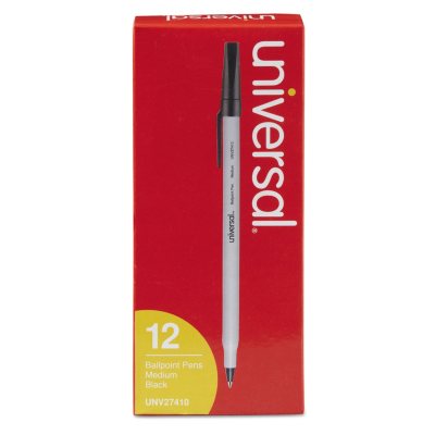 UPC 087547274101 product image for Universal® Economy Ballpoint Stick Oil-Based Pen, Black Ink, Medium, Dozen | upcitemdb.com