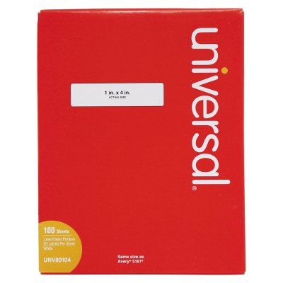 UPC 087547801048 product image for Universal® Laser Printer Permanent Labels, 1 x 4, White, 100 Sheets, 2000/Bo | upcitemdb.com