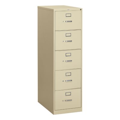 HON - 310 Series Vertical File Cabinet, 5-Drawer, Full-Suspension, Legal, 26½" Depth - Putty