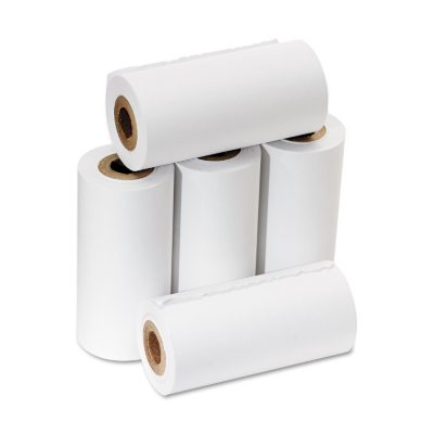PM Company - One-Ply Adding Machine/Calculator Rolls, 2-1/4" x 17 ft, White - 5/Pack