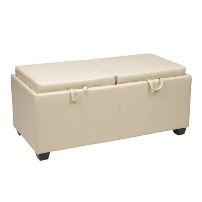 OSP Designs Metro Storage Ottoman with Reversible Dual Seat Cushions & Dual Wood Trays - Dark Brown Faux Leather