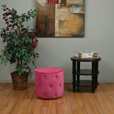 Avenue Six Curves Tufted Round Ottoman - Pink Velvet