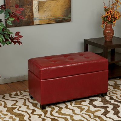 OSP Designs Metro Crimson Red Faux Leather Storage Ottoman/Chest