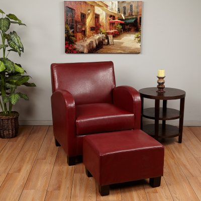 OSP Designs Metro Crimson Red Faux Leather Club Chair with Ottoman