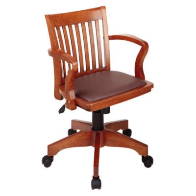 Wood Bankers Desk Chair with Vinyl Padded Seat