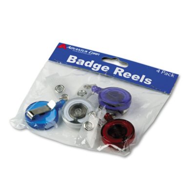 Advantus Translucent Retractable ID Card Reel, 34" Extension, Assorted Colors, 4/Pack