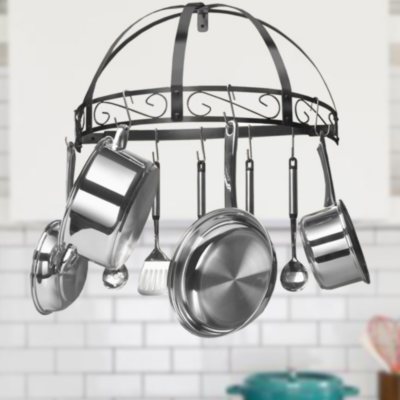 New Wrought Iron Kitchen Pot Rack Black Semi Circle Hanging Wall