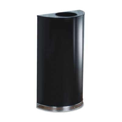 Rubbermaid Commercial - European & Metallic Series Open Top Receptacle, Half-Round, 12gal -  Black/Chrome