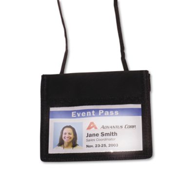 Advantus ID Badge Holder w/Convention Neck Pouch, Horizontal, 4w x 2 1/4h, Black, 12 Pack