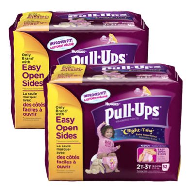 Huggies Night Time Pull-Ups Training Pants for Girls, Size 2T-3T (18-34 lbs.), 52 ct. (104), 2 boxes