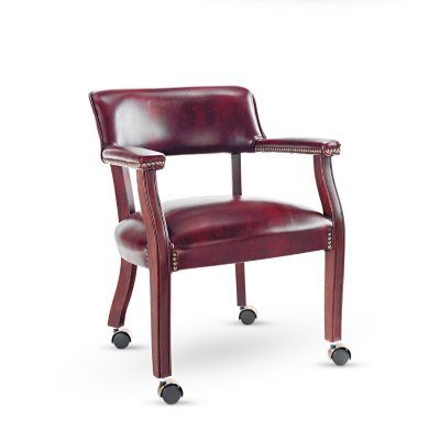 Alera - Traditional Series Guest Arm Chair w/Casters, Mahogany Finish/Oxblood Vinyl