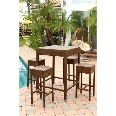 Bahama Outdoor Wicker 5-Piece Dining Bar Set, Brown