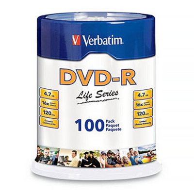 Verbatim DVD-R Life Series 4.7GB 16x, 100 Pack 