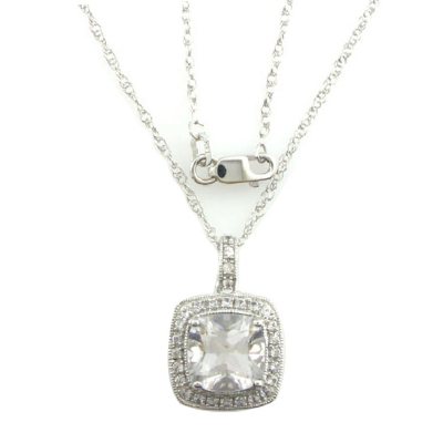 White Topaz & White Sapphire Pendant in 14K White Gold