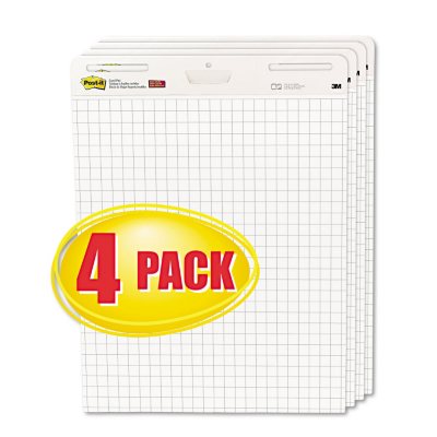 Post-It - Self-Stick Easel Pads, White w/Grid, 30 Sheets - 4 Pack