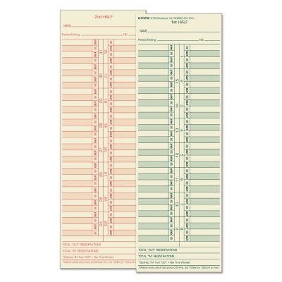 TOPS - Time Card for Cincinnati/Lathem/Simplex/Acroprint, Semi-Monthly -  500/Box