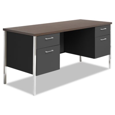 Alera - Double Pedestal Steel Credenza - Walnut/Black