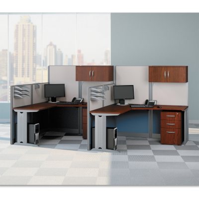 Bush - Series C L-Workstation with 3 Drawer Pedestals - Natural Cherry - 72"