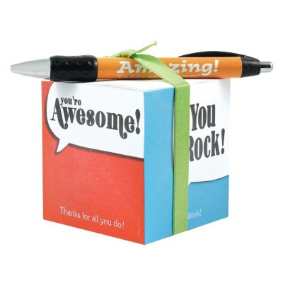 Baudville Positive Praise Note Cube and Pen Gift Set, 4 Pack 
