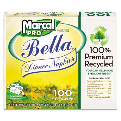 Marcal Pro 100% Premium Recycled Bella Snap-Pac Dinner Napkins, 30 packs 