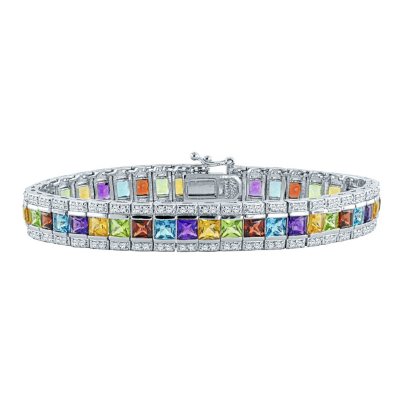 Gem RoManse Multi Gemstone Bracelet with Princess Cut Stones in Sterling Silver