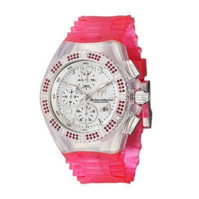 TechnoMarine Women's Cruise Original Stainless Steel Case and Pink and Clear Silicon Interchangeable Straps Pink Topaz and White Diamonds Quartz Watch