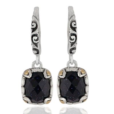 Robert Manse Blue Goldstone Earrings in Sterling Silver with 18 Karat Gold Accents