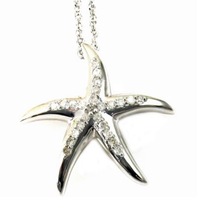 0.11 ct. t.w. Round Diamond Starfish Pendant in 14k White Gold (G, I1)