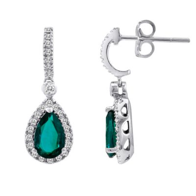 Lab Created Emerald and Diamond Earrings in 14k White Gold