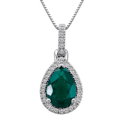 Lab Created Emerald and Diamond Pendant in 14k White Gold