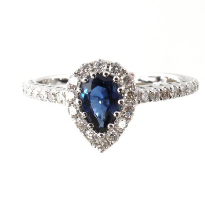 .50 ct. t.w.Blue Sapphire and .30 ct. t.w. Diamond Ring in 14K White Gold