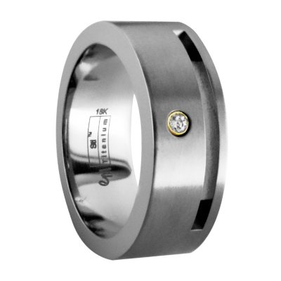 Gray Titanium Men's Band with Diamond Accents - 8 mm