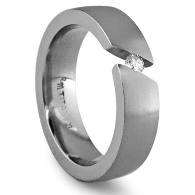 Gray Titanium Men's Band with Diamond Accent - 6 mm