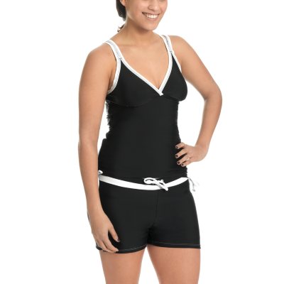 Black / White Adjustable Tankini with Swim Short