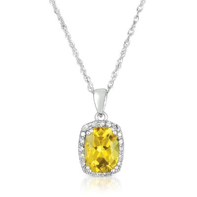 Cushion-Cut Yellow Beryl Pendant with Diamonds in 14K White Gold (I, I1)