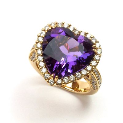 11.91 CT. Heart-Shaped Amethyst, Violet Sapphire & Diamond Ring in 18K Rose Gold (G-H, SI1-SI2)