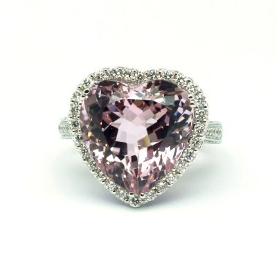 12.30 CT. Heart-Shaped Kunzite, Violet Sapphire & Diamond Ring in 18K White Gold (G-H, SI1-SI2)