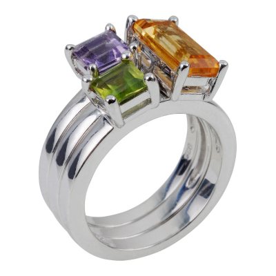 Amethyst, Peridot and Citrine Stackable Rings in Sterling Silver