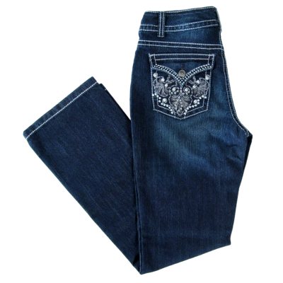 Designer Embellished Pocket Bootcut Denim - Dark Wash