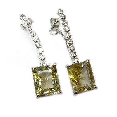 Sterling Silver Rutilated Quartz and White Topaz Earrings