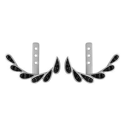 .50 ct. t.w. Black and White Diamond Ear Climbers in 14K White Gold